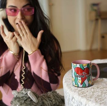 Gossip Club Valentine Mug – Fun And Playful Heart Design, 3 of 8