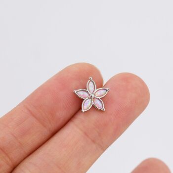 Pink Opal Flower Stud Earrings In Sterling Silver, 7 of 11
