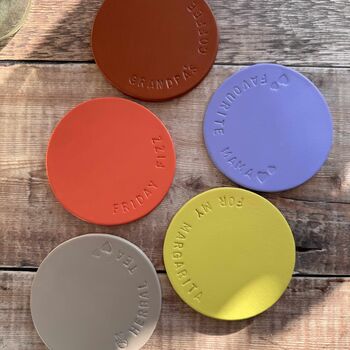 Hand Stamped Personalised Leather Coasters, 4 of 6