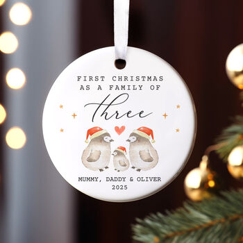 Personalised First Christmas As A Family Of Three Christmas Bauble, 6 of 6