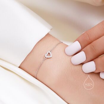 Sterling Silver Open Heart Cz Bracelet, 5 of 12
