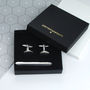 Personalised Oval Cufflinks And Tie Clip Set, thumbnail 5 of 9