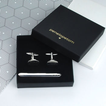 Personalised Oval Cufflinks And Tie Clip Set, 5 of 9