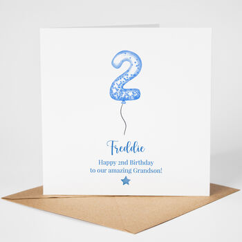 Personalised Blue Balloon 2nd Birthday Card, 2 of 5
