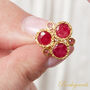 Ruby Triple Stone Gold And Silver Stud Earrings, thumbnail 3 of 9