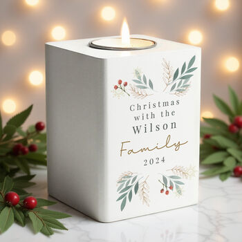Personalised Christmas Foliage White Tealight Holder, 3 of 5