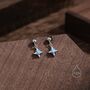 Tiny Blue Opal Star Dangle Stud Earrings, thumbnail 1 of 12