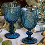 Set Of Four Sapphire Blue Glass Wine Goblets, thumbnail 1 of 5