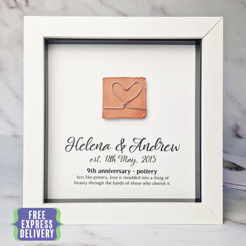 Personalised 9th Anniversary Gift Framed Pottery Heart, 3 of 7