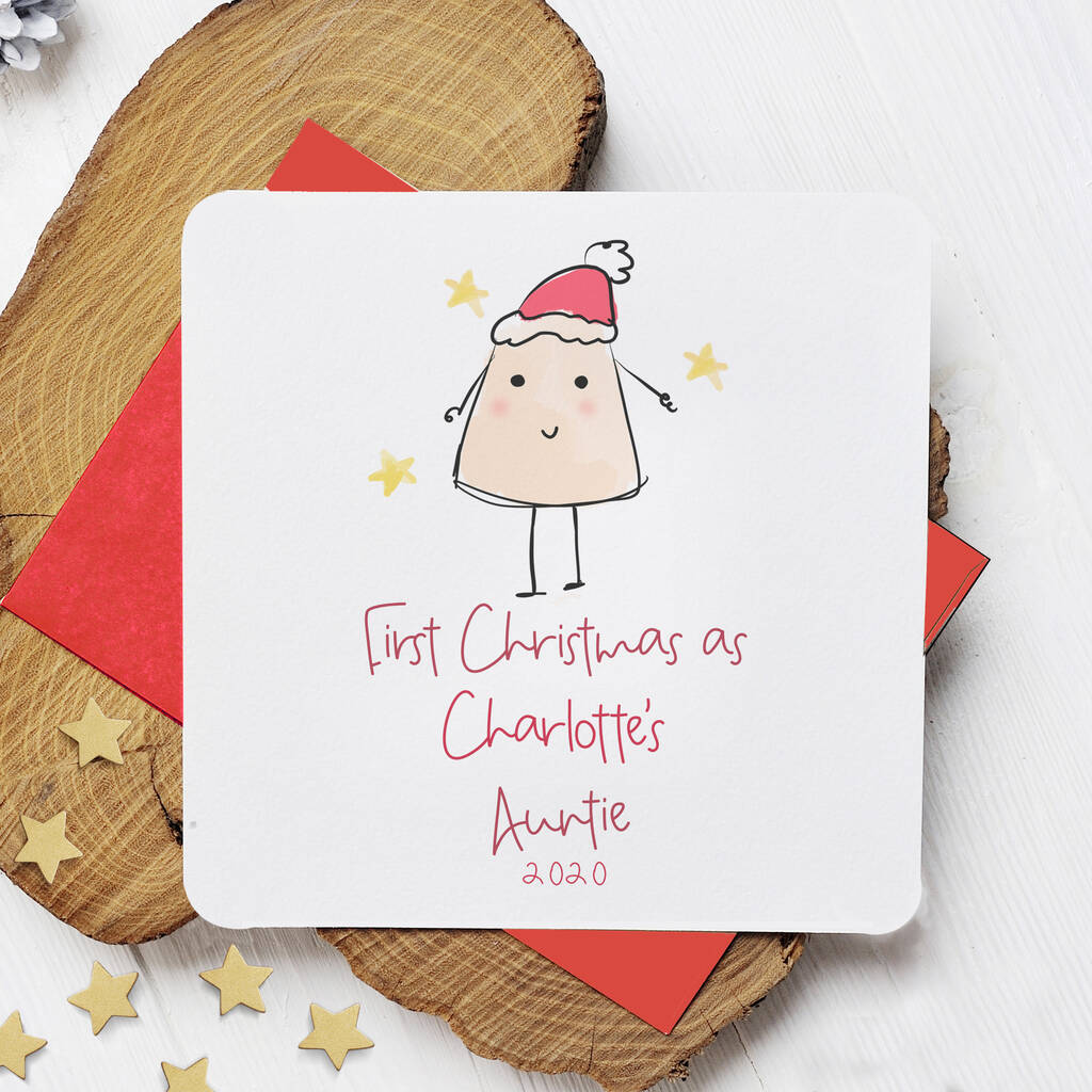 Image of 1st Christmas As Aunt Personalised Xmas Card, Red/Black/Pink
