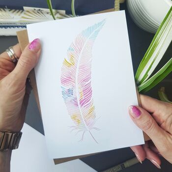 Rainbow Feather Watercolour Birthday Card, 2 of 2