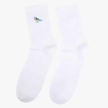 Men's Blue Tit Embroidered Cotton Socks Three Pack, 5 of 5