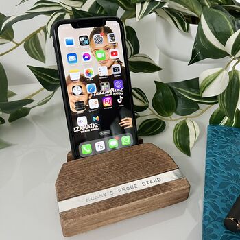 Personalised Beech Wood Phone Stand, 9 of 10