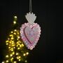 Pink And Red Wood Floral Heart Hanging Decoration, thumbnail 2 of 2