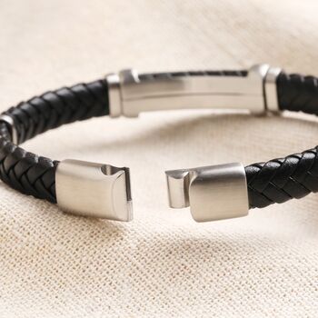 Personalised Stainless Steel Braided Leather Bracelet, 6 of 9