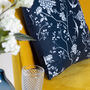 Luxury Soft Velvet Cushion Swallow Birds Flowers Blue, thumbnail 5 of 6