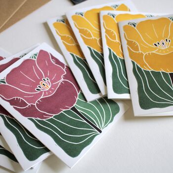 Tulip In Bloom Linocut Notecards Set Of Eight, 3 of 6