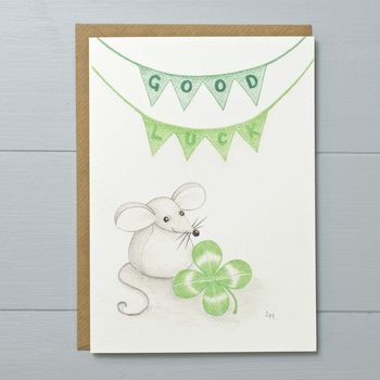 Good Luck Mouse Art Greeting Card, 2 of 2