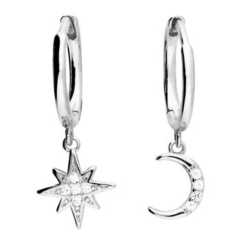 Sydney Sterling Silver Crystal Moon + Star Huggies, 2 of 3