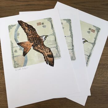 Red Kite Over Oxfordshire Linocut And Monoprint, 2 of 4