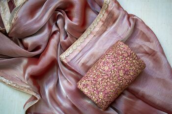 Reha – Rosewood Pink Organza Saree, 5 of 8