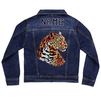Personalised Kids Denim Jacket With Sequin Leopard, 4 of 8