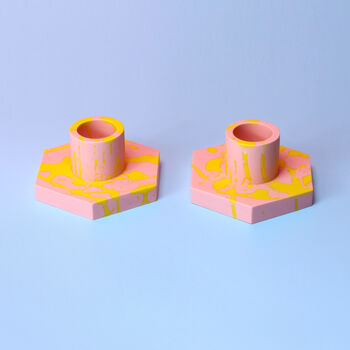 Pink And Yellow Geometric Candlestick Holder, 4 of 7