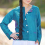Turquoise Pure Silk Hand Stitched Ladies Jacket, thumbnail 1 of 6