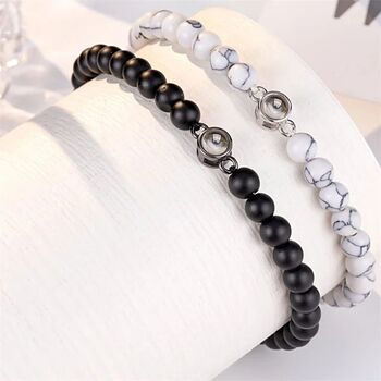 Two I Love You Black And White Beaded Couples Bracelets, 3 of 7