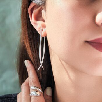 Long Drop Spiked Sterling Silver Ear Jacket Earrings, 2 of 7