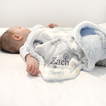 Personalised Blue Elephant And Owl Blanket, 3 of 10