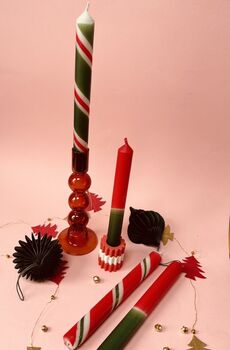 Red And Green Striped And Dip Dyed Christmas Candles 'Vintage Yuletide', 2 of 3