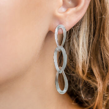 Interlinked Textured Triple Tier Chain Earrings, 2 of 3