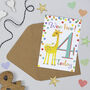 Giraffe 4th Birthday Card, thumbnail 1 of 2