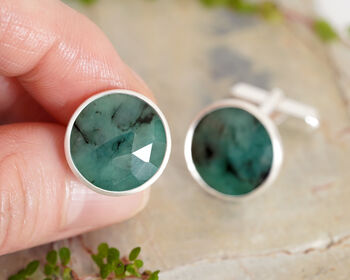 9ct Natural Emerald Cufflinks In Sterling Silver, 3 of 3