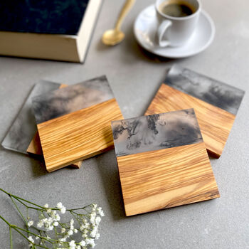 Olive Wood And Smokey Resin Bar Coasters, 2 of 6