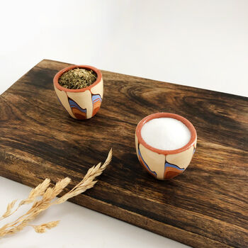 Pair Of Stoneware Pinch Or Dip Pots With Blue Accent, 6 of 7