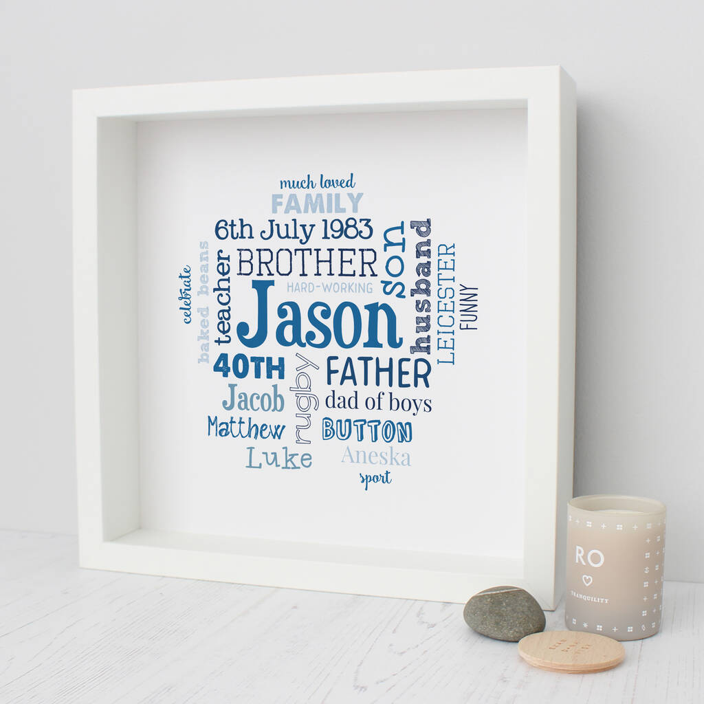 Personalised 40th Birthday Word Art Gift For Him By Hope and Love ...