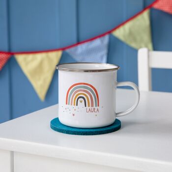Children's Modern Earth Rainbow Personalised Enamel Mug, 2 of 4
