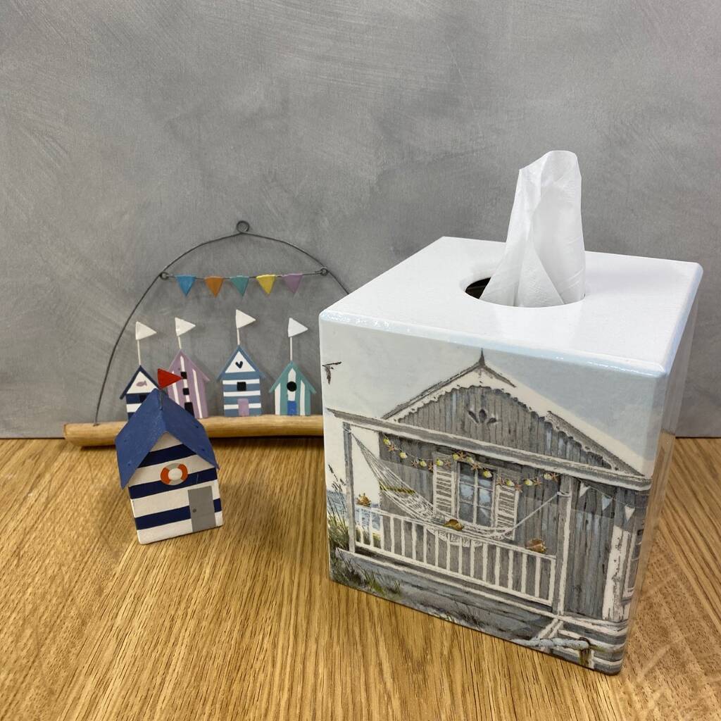 Tissue Box Cover Wooden Grey Beach, 1 of 3