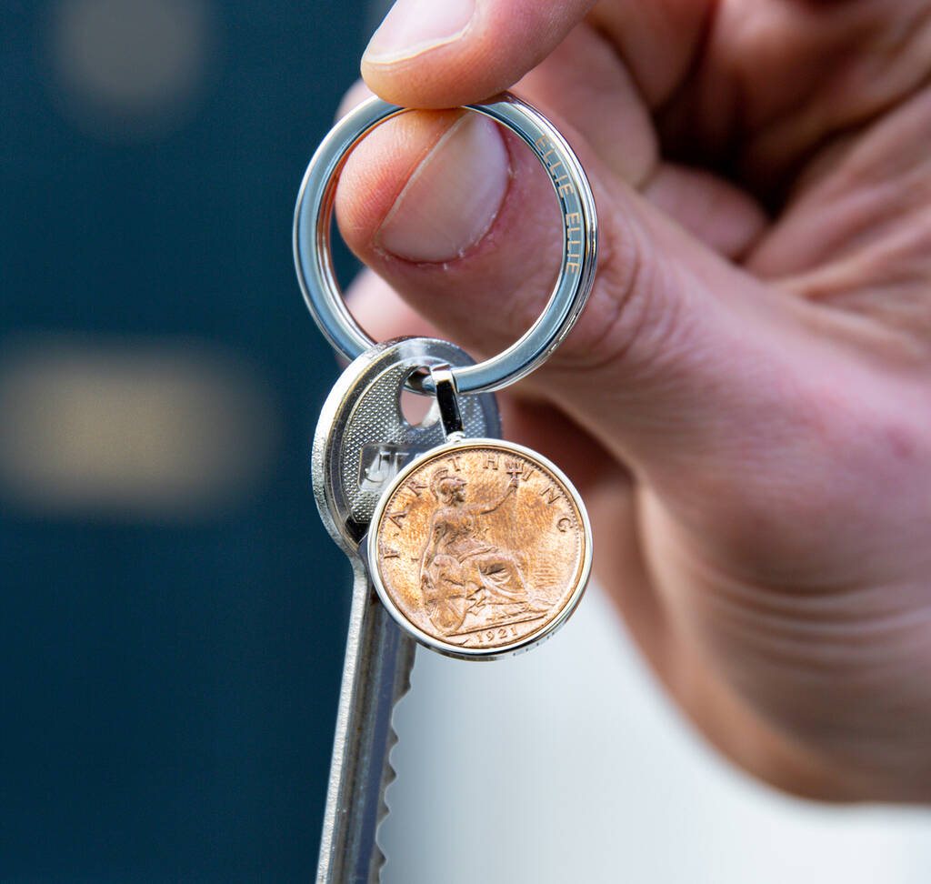 Image of 100th Birthday 1920 Farthing Coin Keyring