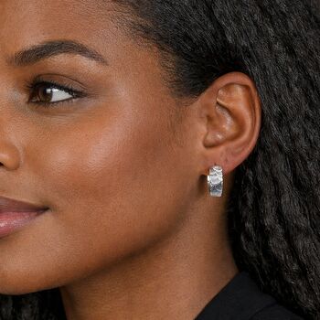 Chunky Silver Plated Embossed Hoop Earrings – 15mm, 2 of 7