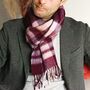 Men's Burgundy Tartan Stripes Cashmere Wool Blend Scarf, thumbnail 8 of 12