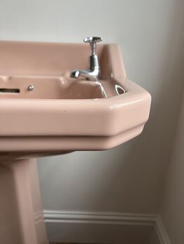Vintage Pink Twyfords Standard Pedestal Bathroom Sink, 4 of 12