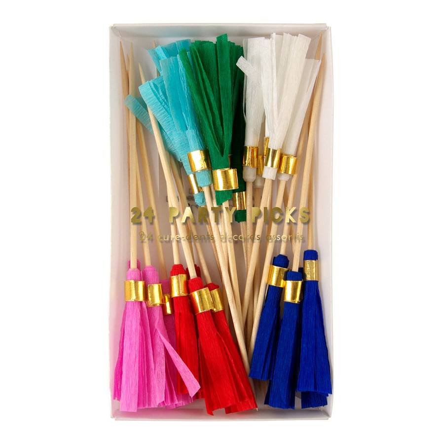 colourful crepe tassel food toppers by postbox party