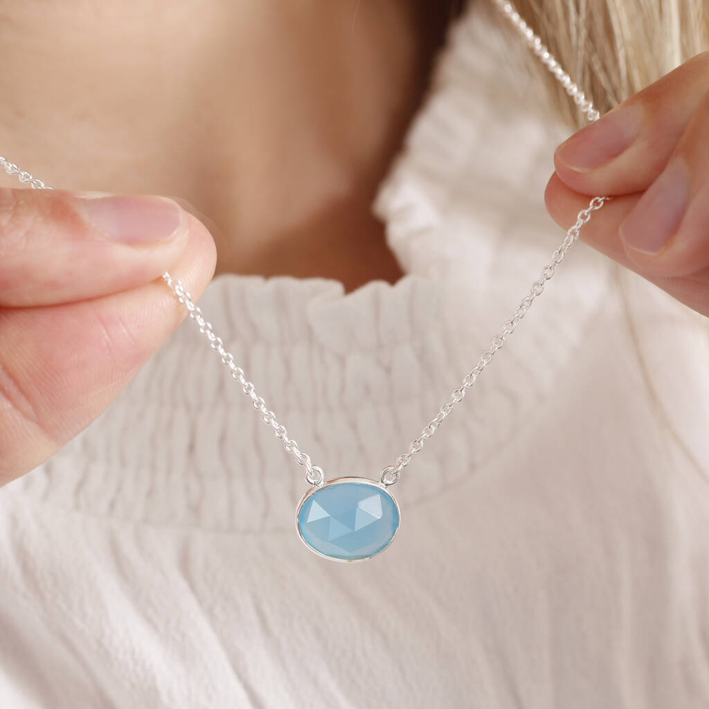 Sterling Silver Oval Gemstone Necklace By Holly Blake