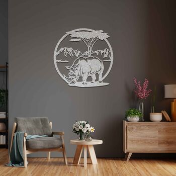 Rhino And Acacia Tree Wooden Wall Art Gift For Him Or Home, 6 of 9