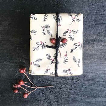 Christmas Brown Wrapping Paper With Berries 5m Roll, 2 of 4