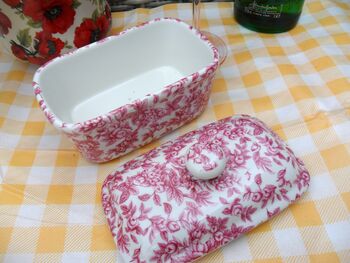 Lidded Butterdish In Pink Blossom Chintz Design, 7 of 8