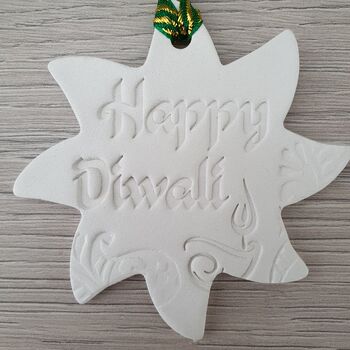 Starburst Shaped Happy Diwali Clay Decoration, 2 of 4